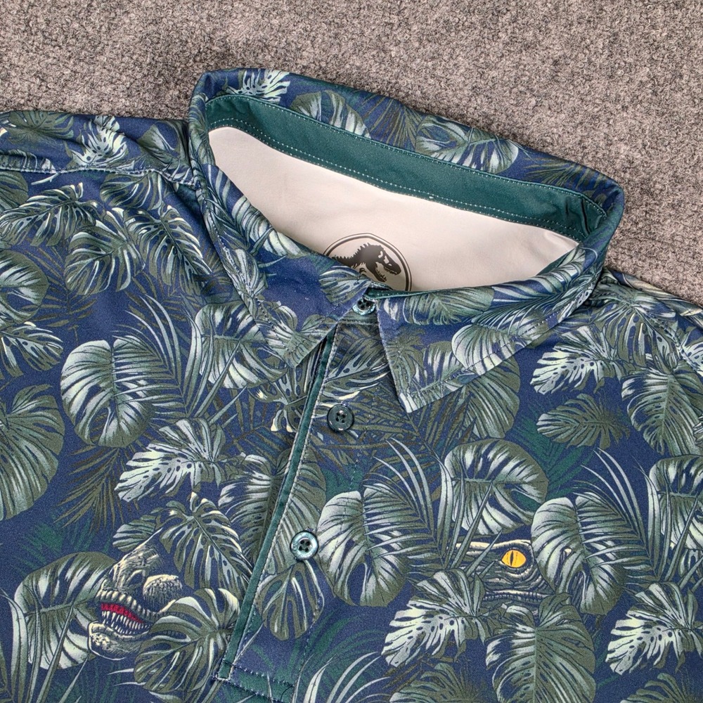 RSVLTS Breakfast Balls Jurassic Park Polo Shirt Mens XL Green Tropical Golf
